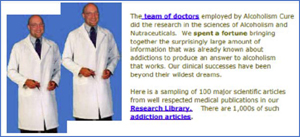 The so-called team of doctors is represented by an image of the same man wearing a doctor’s coat, pictured twice.