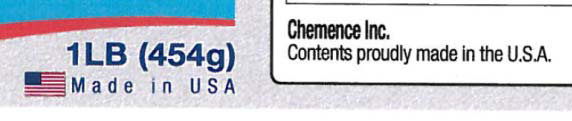 Portion of product packaging: U.S. flag with text 'Made in USA'. Also says 'Chemence Inc. Contents proudly made in the U.S.A.'