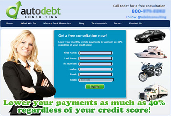 The Auto Debt Consulting website offered a free consultation and to “Lower your payments as much as 40 percent regardless of your credit score”