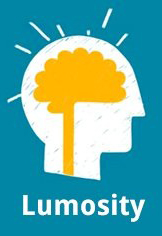 Lumosity logo, a brain inside a head with rays emanating from it