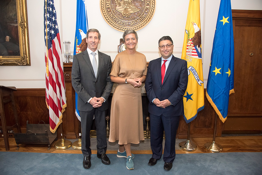 Chairman Joseph Simons of the U.S. Federal Trade Commission, Assistant Attorney General Makan Delrahim of the U.S Department of Justice’s Antitrust Division, and Commissioner Margrethe Vestager of the European Commission