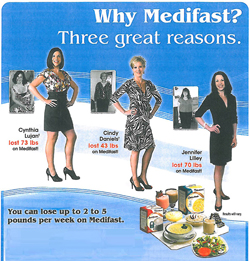  “Why Medifast? Three great reasons. You can use up to 2 to 5 pounds a week using Medifast” showing three women’s before and after photos.