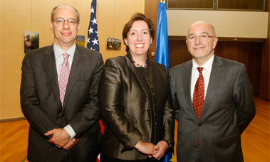 At the 20th anniversary of the U.S.-E.U. Cooperation Agreement, from left to right: Jon Leibowitz, Chairman of the FTC, Sharis A. Pozen, Acting Assistant Attorney General for the Department of Justice’s Antitrust Division, and Joaquín Almunia, European Union (EU) Vice-President and Competition Commissioner